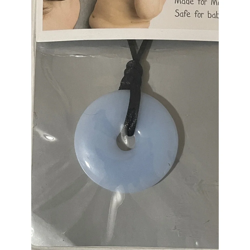 Teething Bling Silicone Necklace Mom OS Light Blue New Donut Teether Pendant